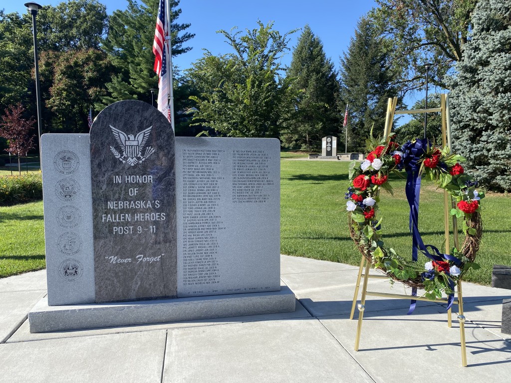 post 9/11 memorial with remembrance wreath