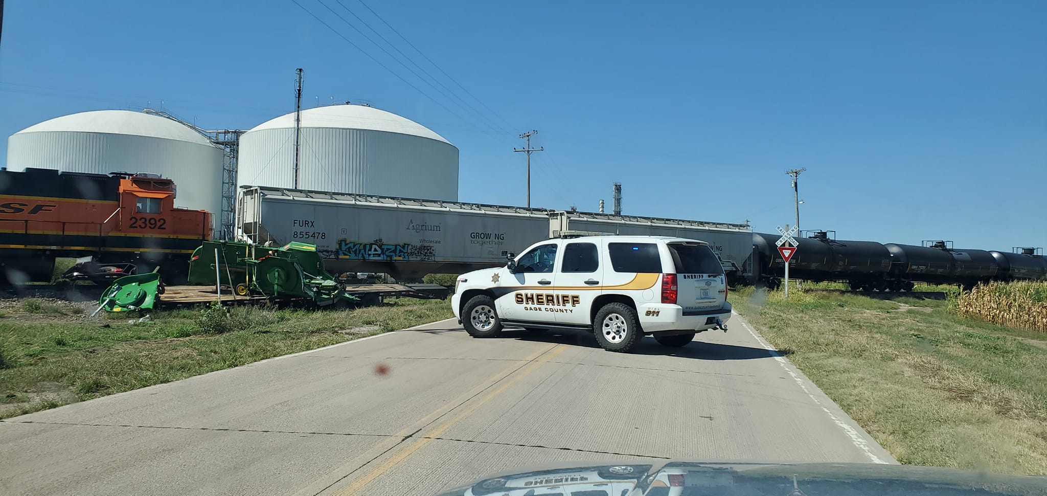 No one injured after train collides with trailer near Beatrice