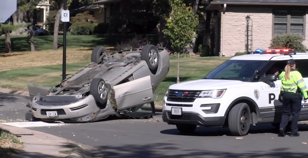 Flipped car