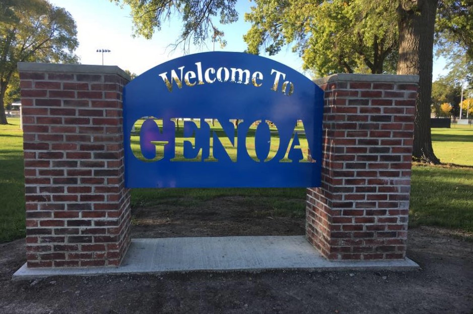The welcome sign in Genoa, Nebraska.