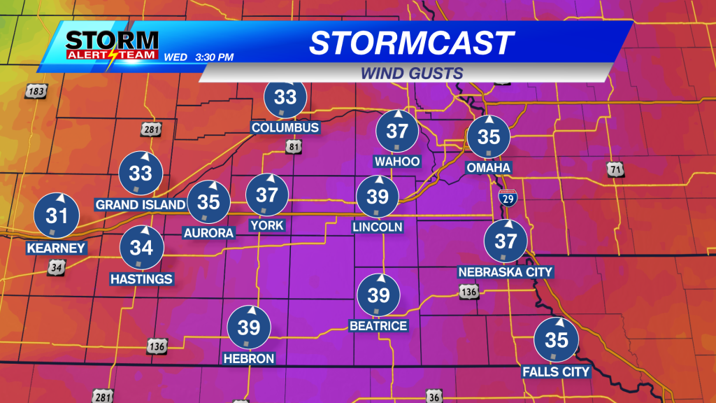 Stormcast Wind Gusts - Wednesday Afternoon