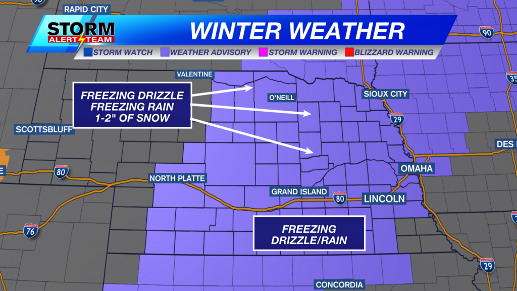 Winter Weather Advisories for Thursday in Nebraska