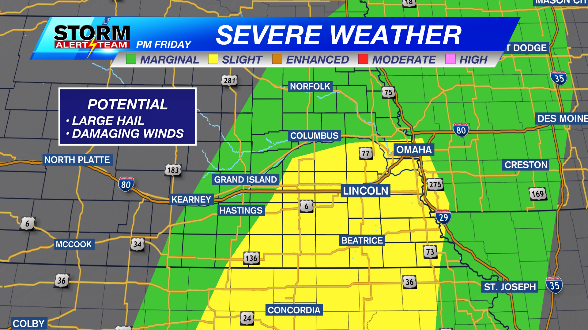 Strong to severe storms possible in southeast Nebraska on Friday evening