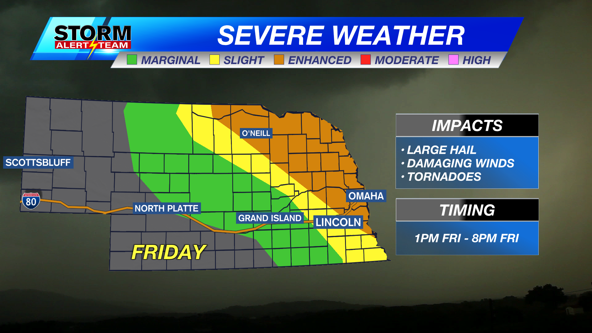 Severe weather chances shift east for Friday