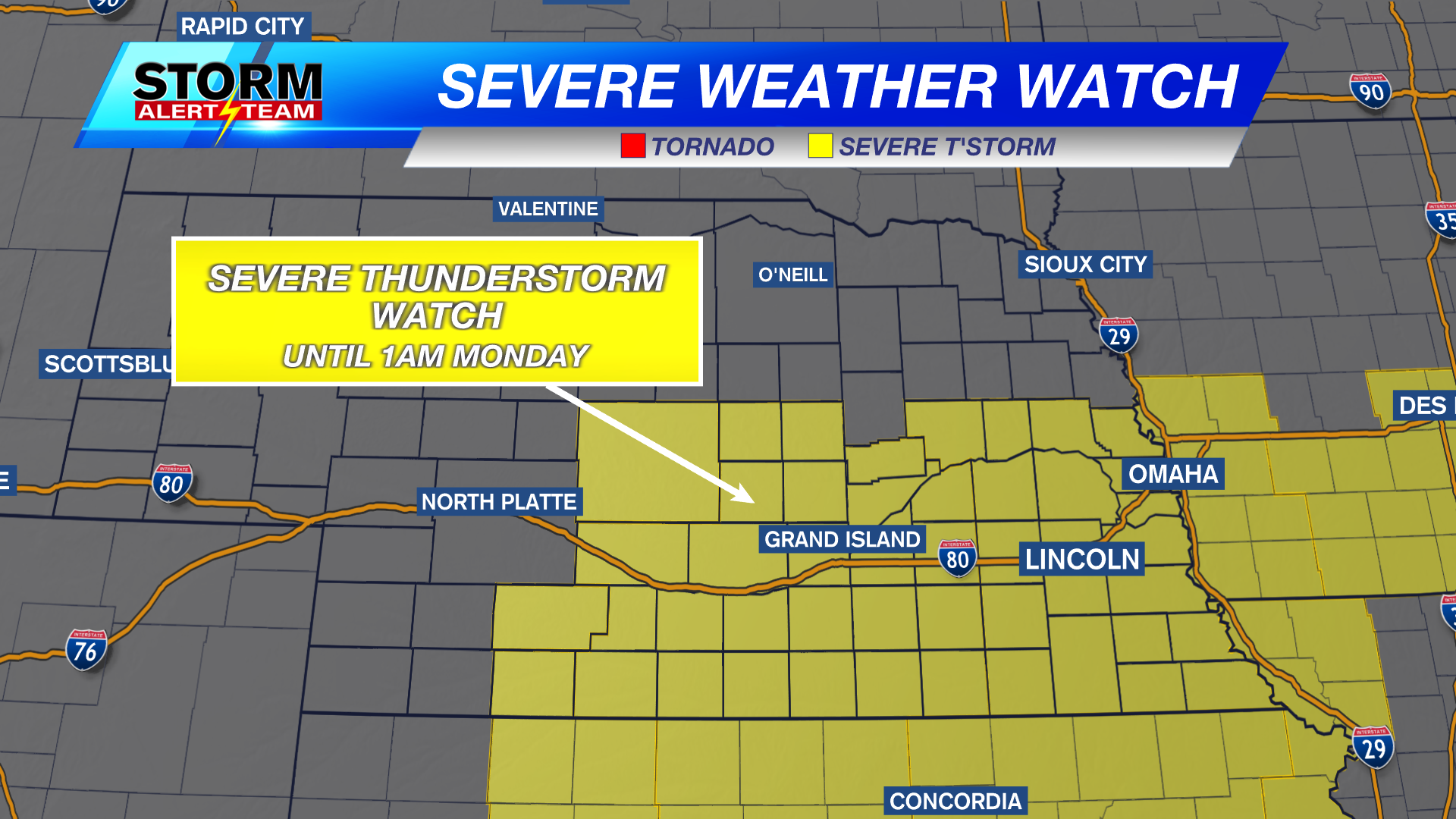 Severe Thunderstorm Watch issued for southern Nebraska through 1 a.m ...