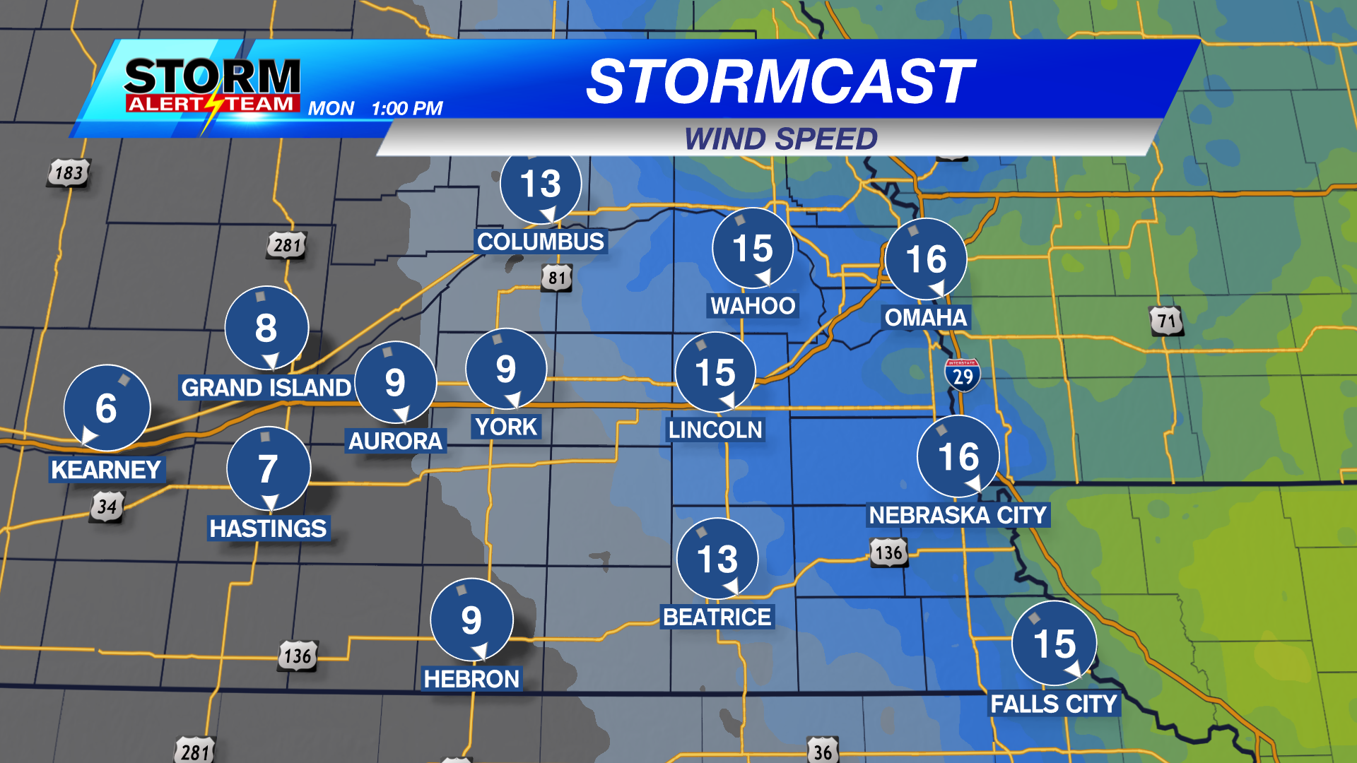 Less windy, with lots of sunshine