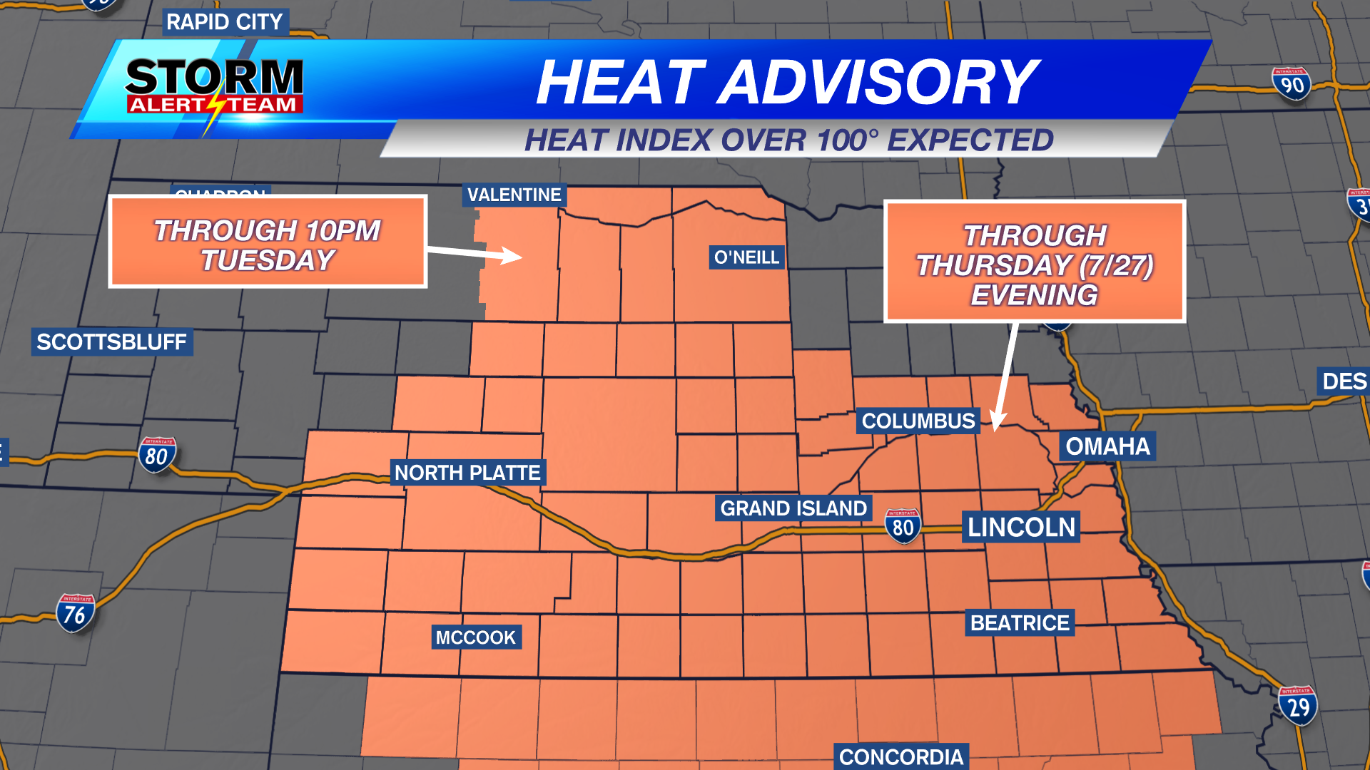 Heat Advisory for southeast Nebraska through Thursday evening