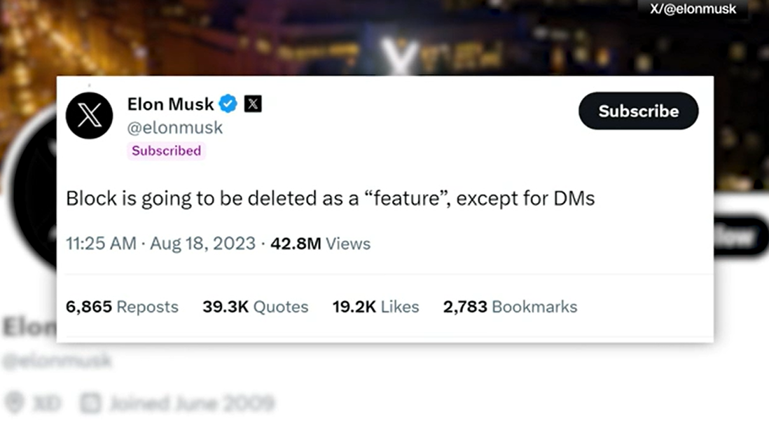 Elon Musk Set To Throw Out 'block' Feature On X