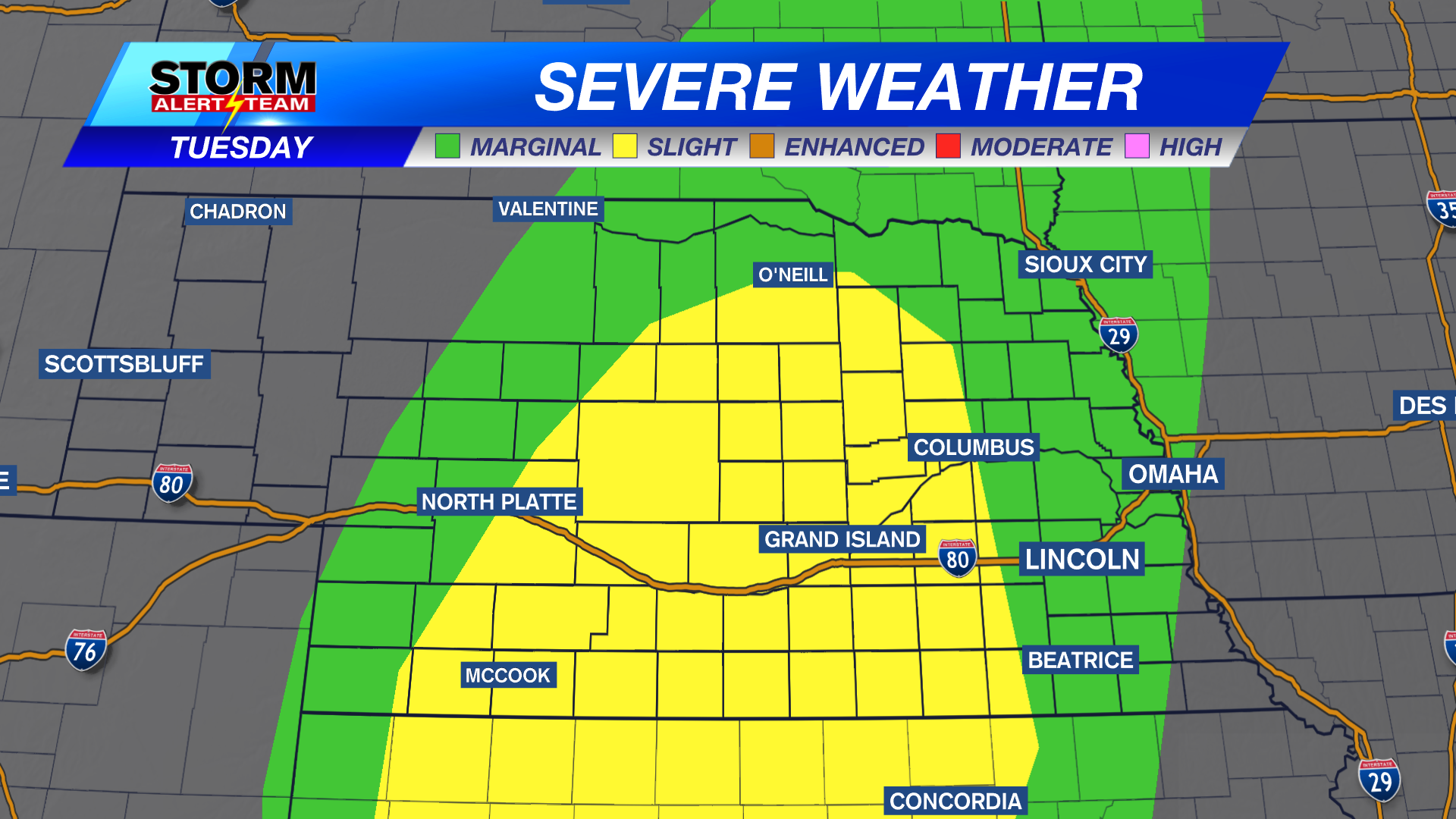 Strong storms possible on Tuesday, followed by chilly air