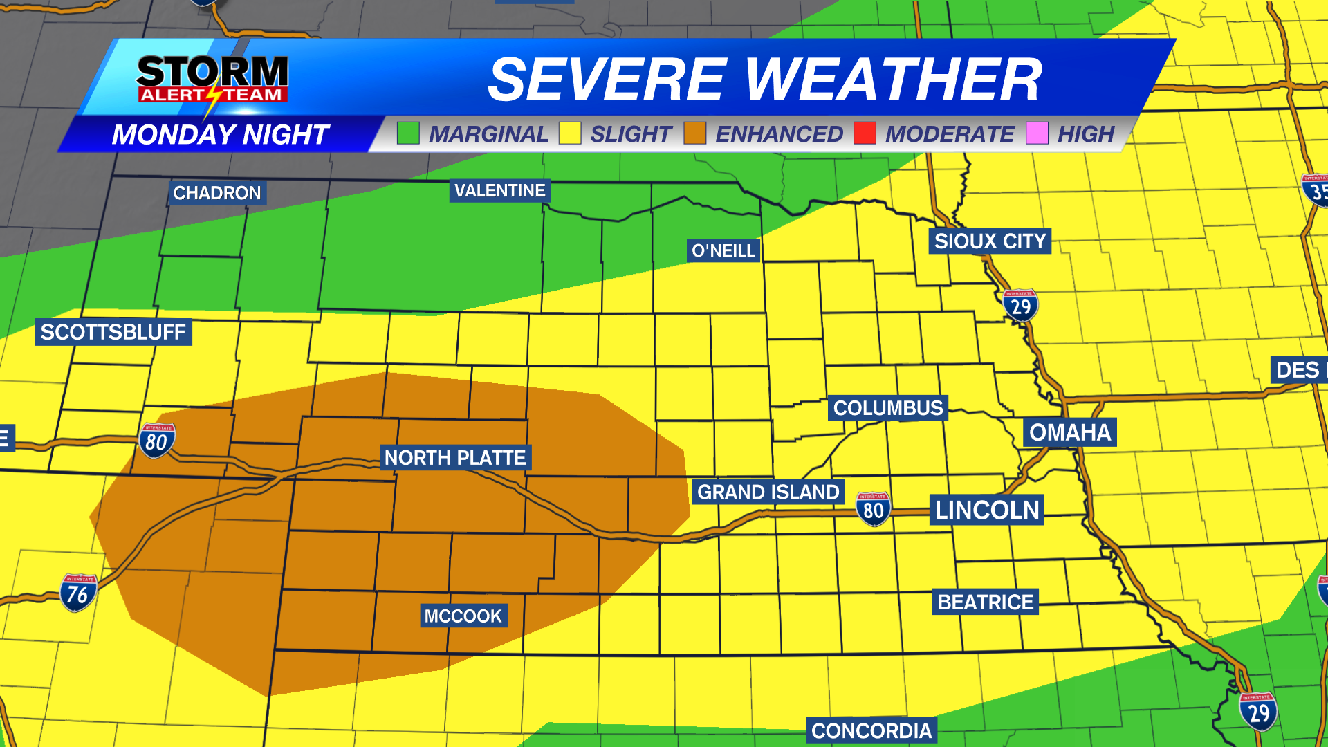 Severe storms likely across Nebraska late Monday