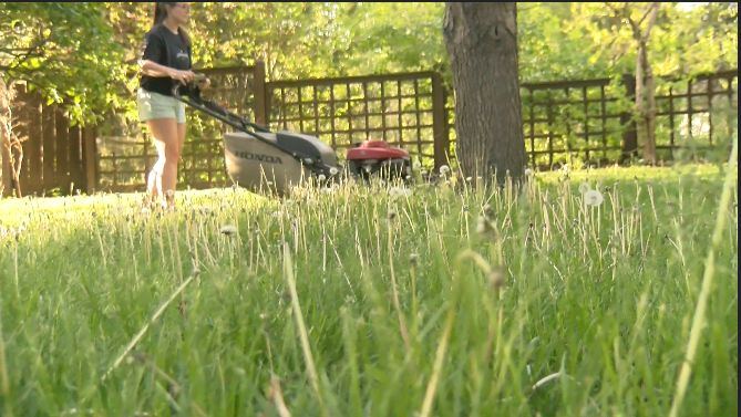 mowing a long lawn