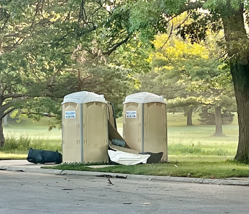 Porta-potty damaged near Holmes Lake