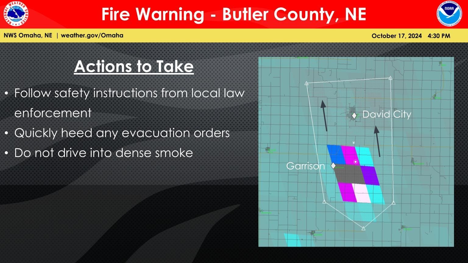 Wildfire spreads toward David City