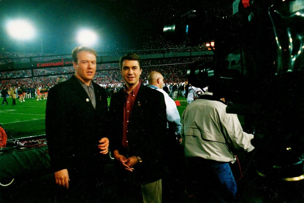 Matt Kelly, left, and Rod Fowler at the 2002 Rose Bowl.