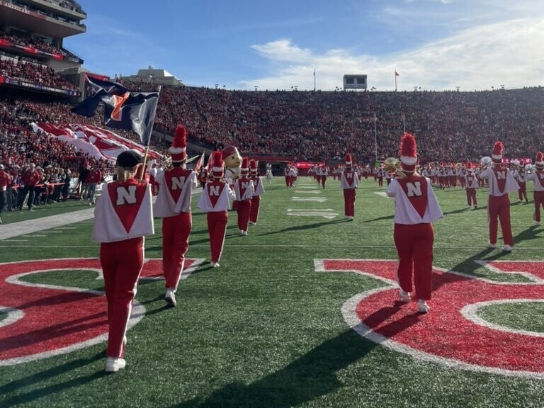 The UNL marching band before the Nebraska vs. Wisconsin game