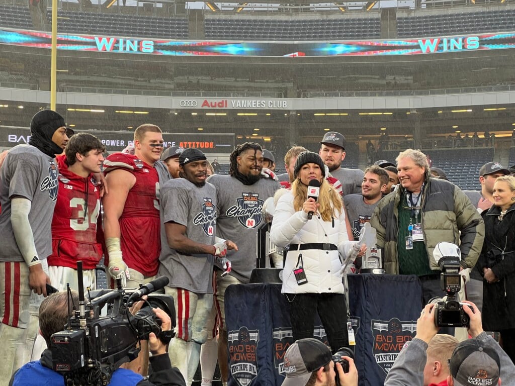 Nebraska celebrates Pinstripe Bowl win