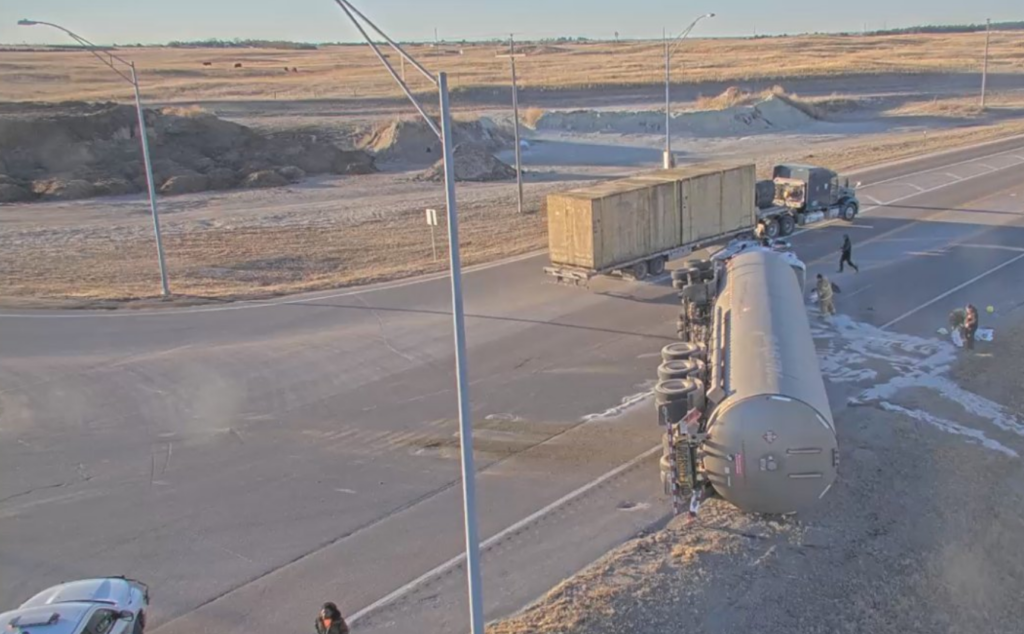 Semitruck takes up multiple lanes of traffic after tipping over in western Nebraska