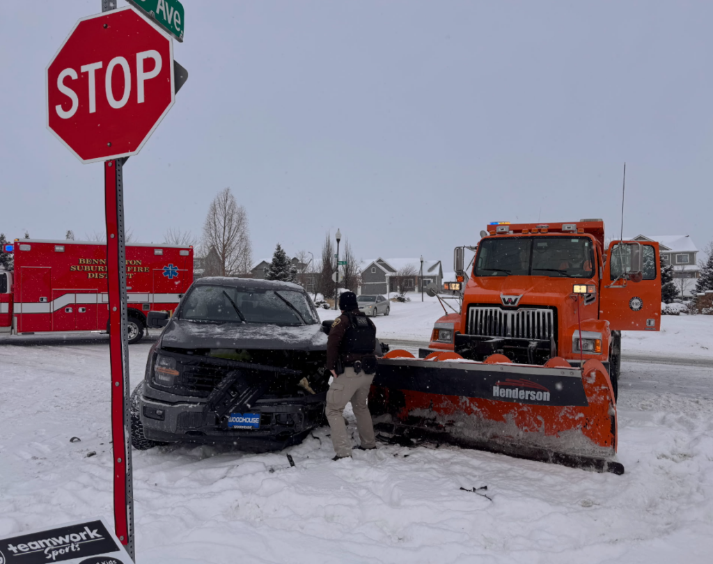 Pickup truck collides with snowplow near Bennington, sheriff's office says