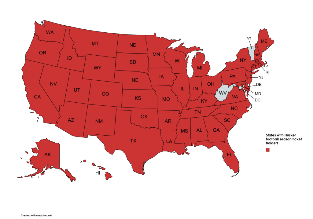 States With Husker Football Season Ticket Holders