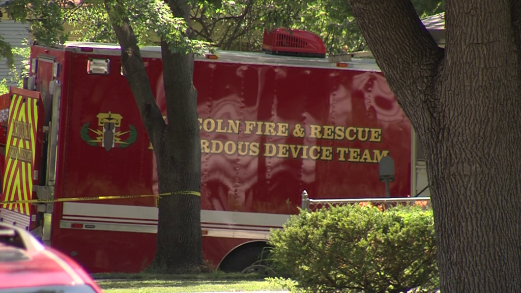 Lincoln Fire & Rescue's hazardous device team responding to a suspicious item at a home near 28th and L streets.