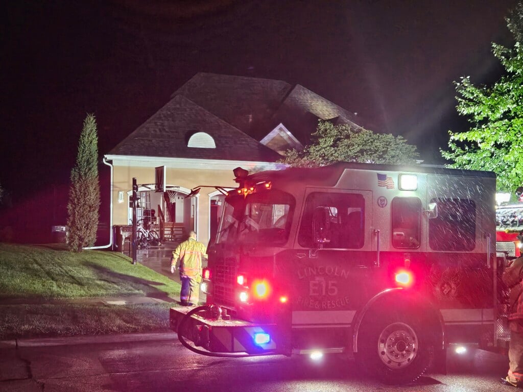 Lincoln Fire & Rescue at a home that was struck by lightning.