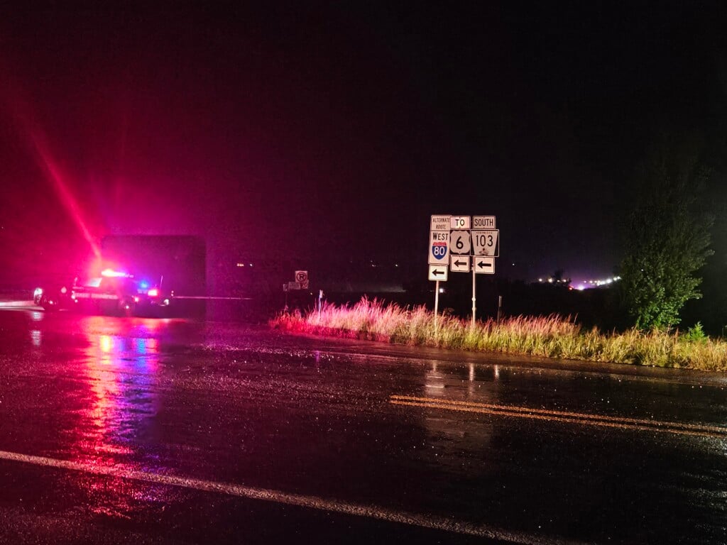 A Nebraska State Patrol cruiser blocks off Interstate 80 at the Pleasant Dale interchange.