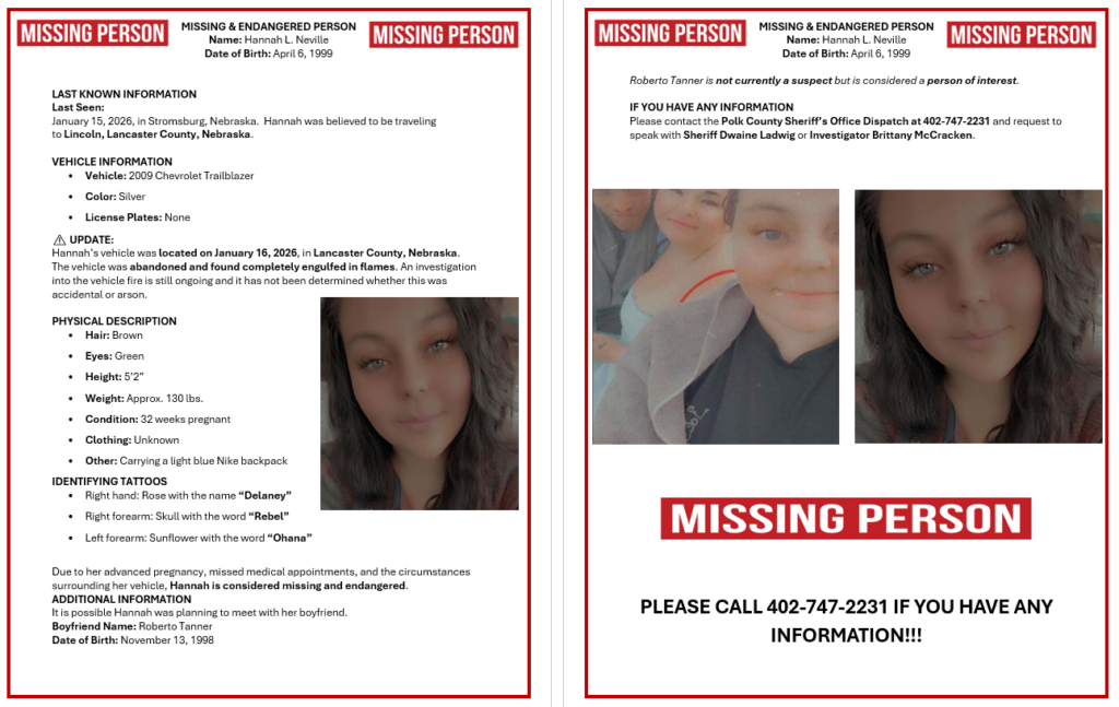 Hannah Neville Missing Person Flyer