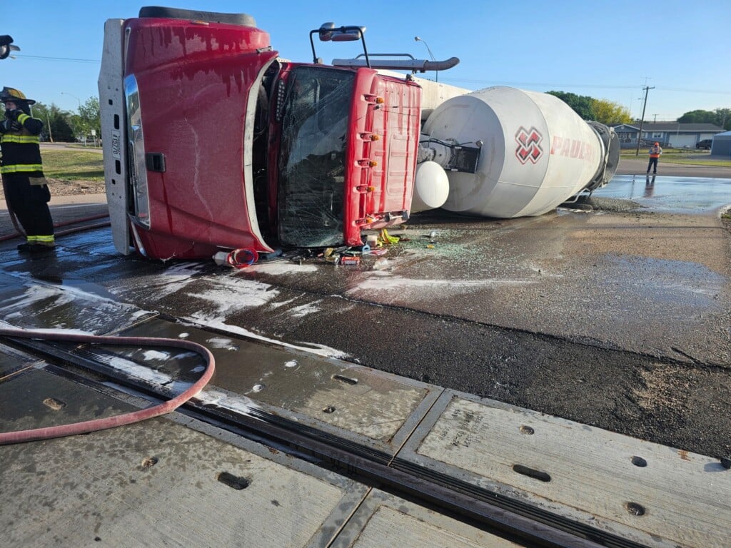 Overturned dump truck shuts down railroad for several hours in southern Nebraska