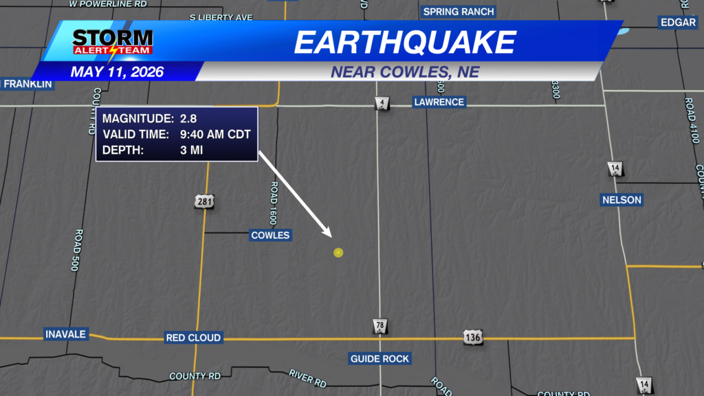 2.8 magnitude earthquake near Cowles, Nebraska