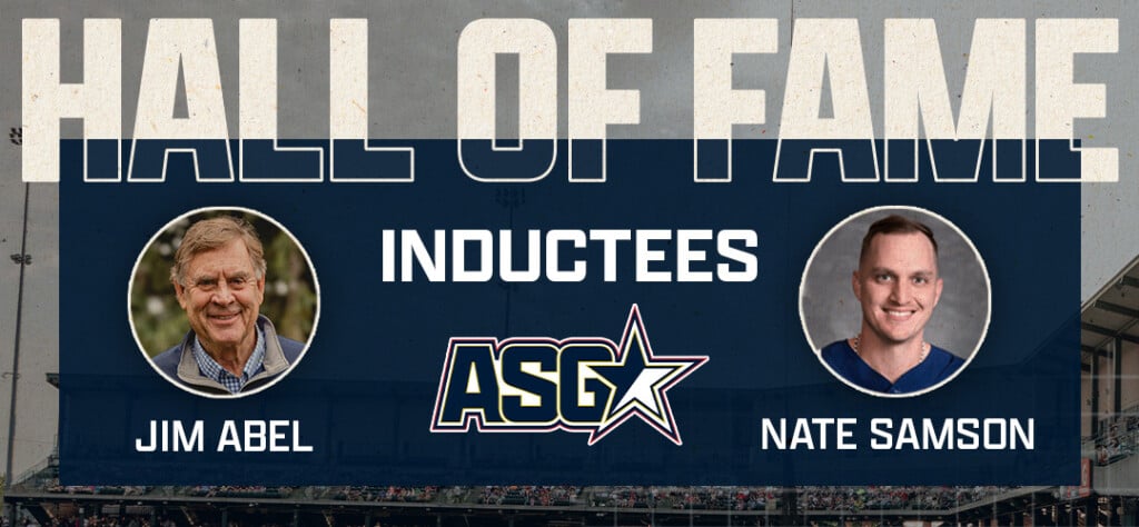 Banner of Jim Abel and Nate Samson inducting into the Hall of Fame