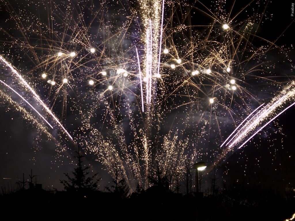 Fireworks going off with smoke
