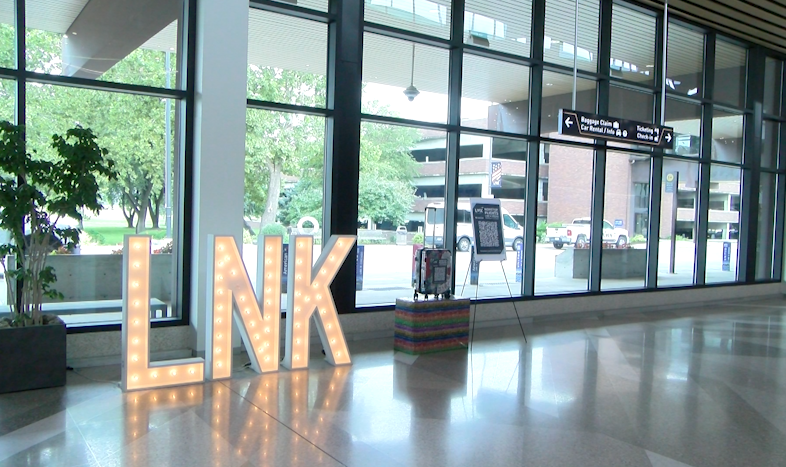 "LNK" inside of Lincoln Airport.