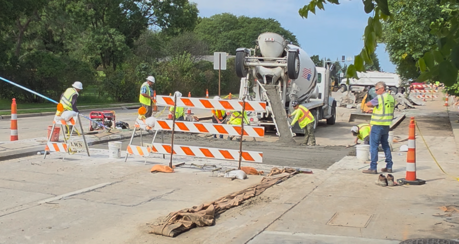 Pouring concrete on water main break