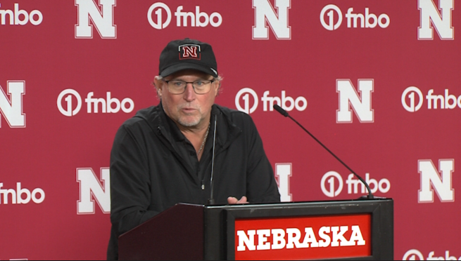 Nebraska OC Dana Holgorsen speaks to media at the Hawks Championship Center Sept. 15