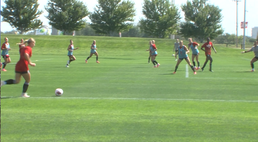 Nebraska soccer practices at Hibner Stadium Sept. 3