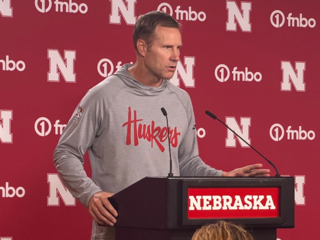 Fred Hoiberg addresses media prior to men's basketball's exhibition opener against Saint Louis.