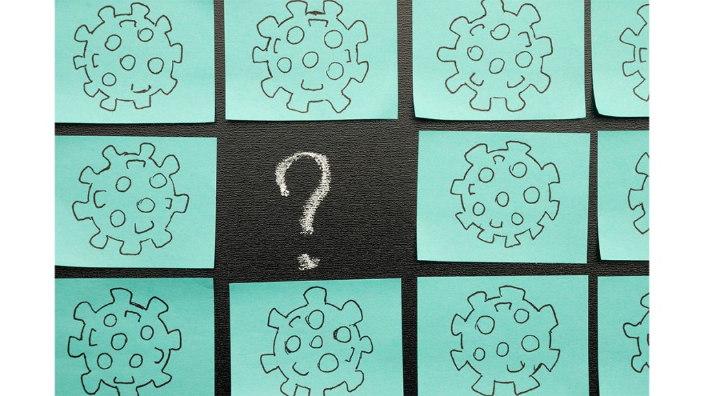 Stickers With A Coronavirus And A Question Mark. The Concept Of Unforeseen Results From The Coronavirus. News, Articles, Newspapers.