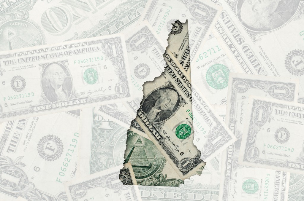 Outline Map Of New Hampshire With Transparent American Dollar Banknotes