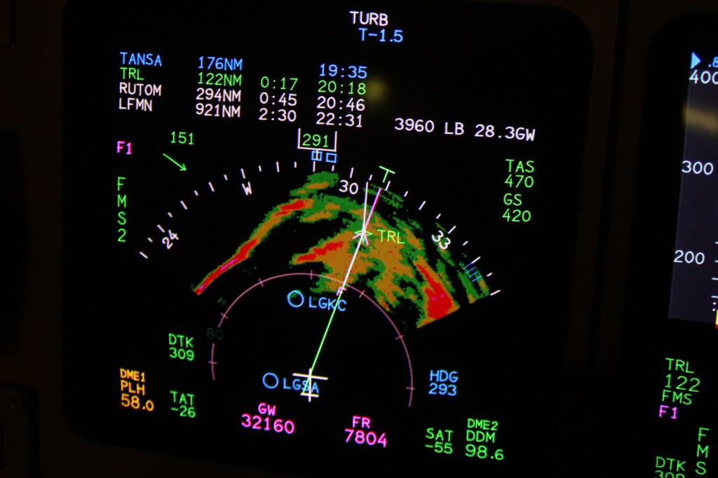 Weather Radar Showing A Severe Thunderstorm Cell In A Business Jet