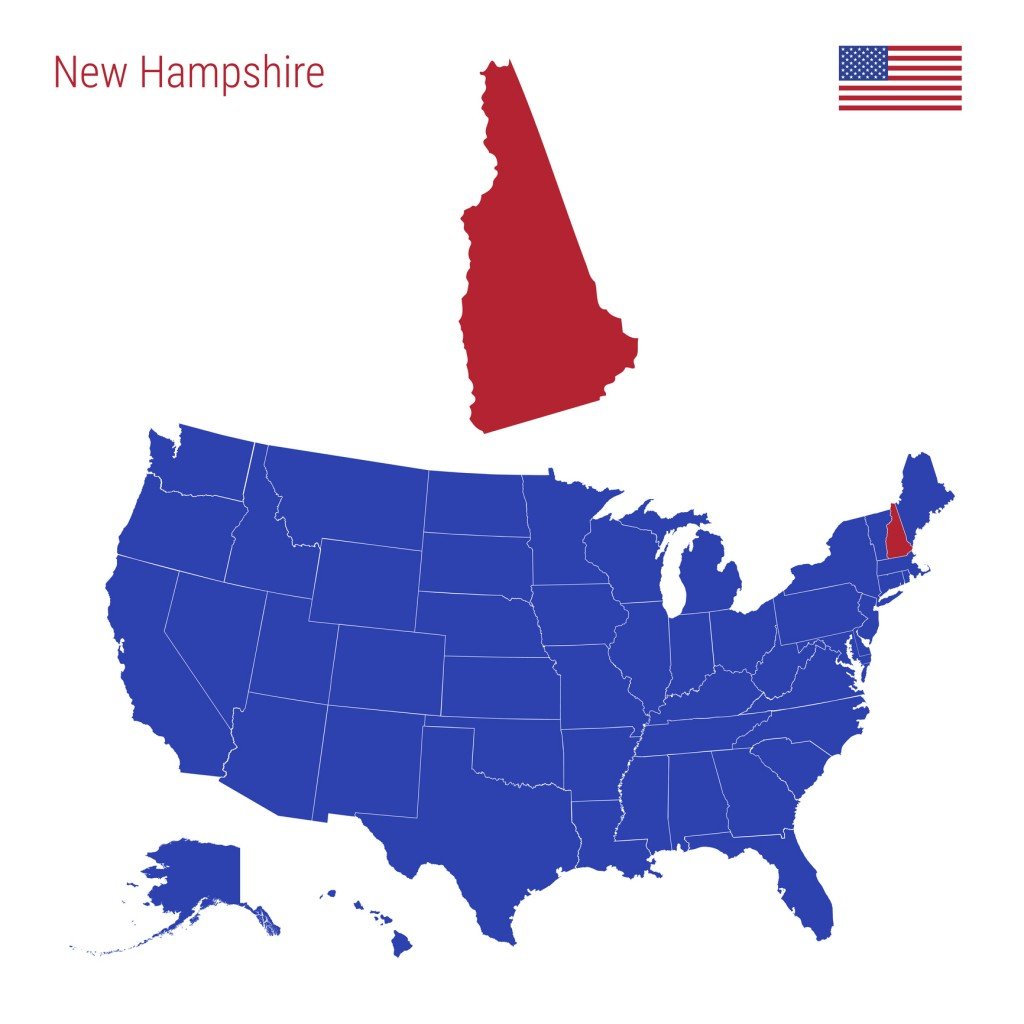 The State Of New Hampshire Is Highlighted In Red. Vector Map Of The United States Divided Into Separate States.
