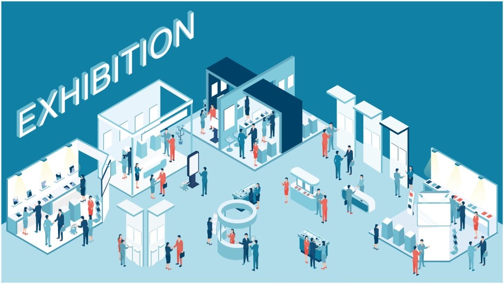 Isometric Illustration Of A Business Exhibition Event Full Of Visitors