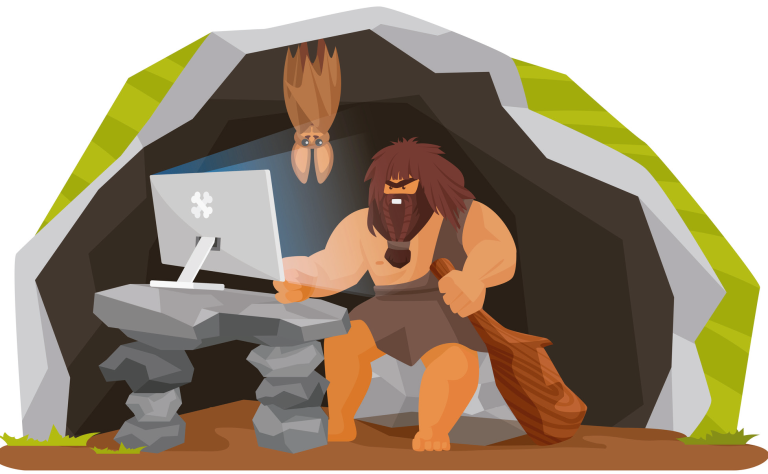 Caveman Using Computer