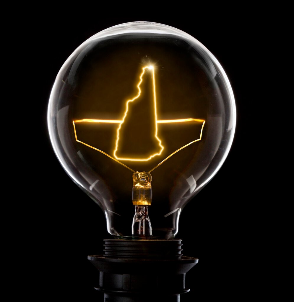 Lightbulb With A Glowing Wire In The Shape Of New Hampshire (series)