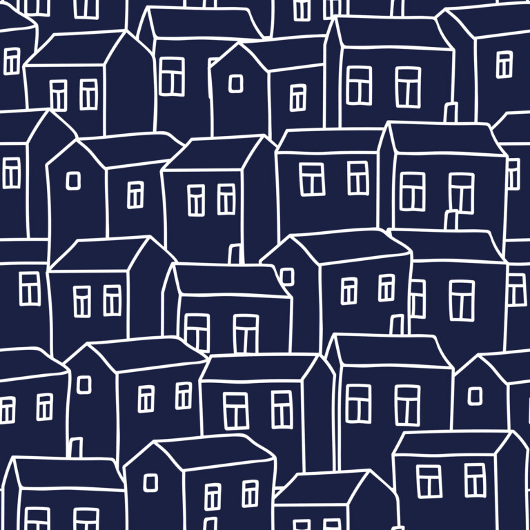 Cute Cartoon Pattern With Houses. Seamless Vector Background.