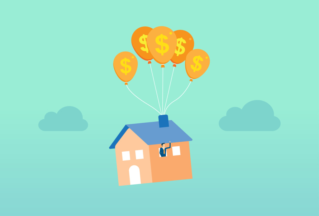 House Float In The Sky By Currency Balloon, Home Ownership, House Rental, Savings Investment
