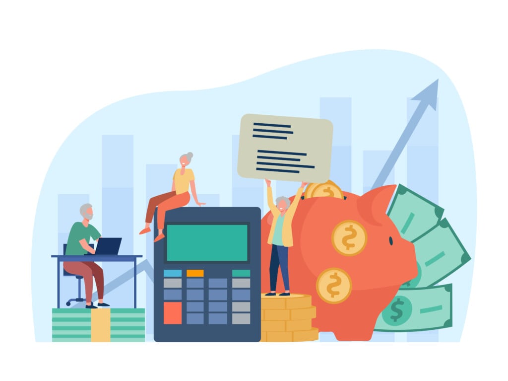 Senior People Planning Retirement Budget Vector Illustration