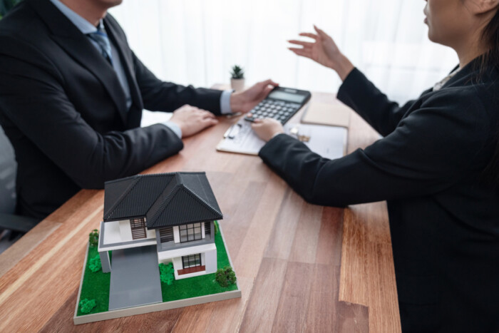 House Model Sample On Wooden Table With Blurred Background. Jubilant
