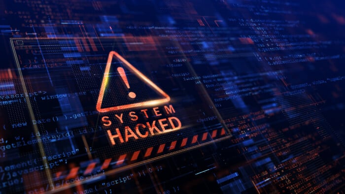 Warning Of A System Hacked. Virus, Cyber Attack, Malware Concept. 3d Rendering.