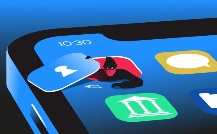 Hacker Getting Out Of The Smartphone App Vector Illustration