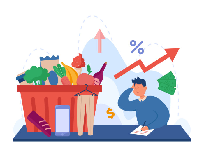 Frustrated Man Writing Grocery List Vector Illustration